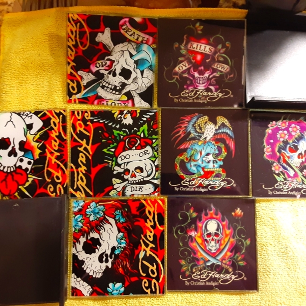 2 Sets of Ed Hardy Glass Coasters